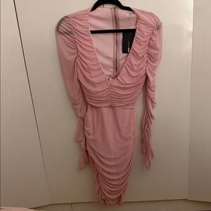Fashion Nova Pink Long Sleeve Ruched Dress